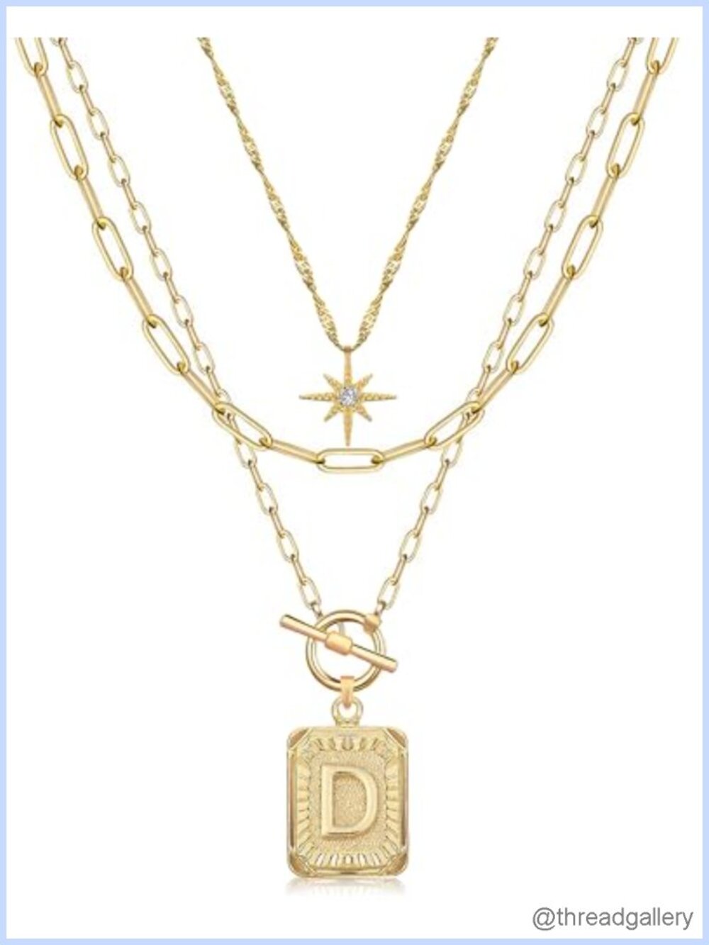 Layered Initial Necklace Set 14K White Gold Plated Brass 3 Paperclip Chain